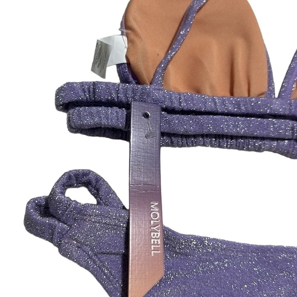 MOLYBELL Checks Tie Shoulders Triangle Bikini 
Double Elastic Strings Shimmer M - Picture 4 of 5